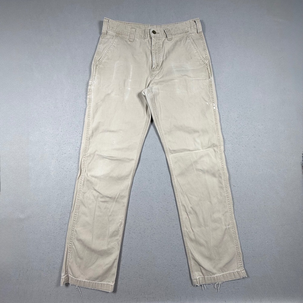 Carhartt Mens Relaxed Fit Canvas Carpenter Pants Khaki Tan Cotton Work Trousers